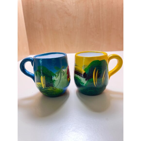 Set of Hand Painted small Mugs/planters with Tropical Birds, Handled from Mexico - Picture 3 of 10